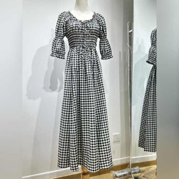 Doen Ischia shirred gingham cotton-voile midi dress - Picture 8 of 8